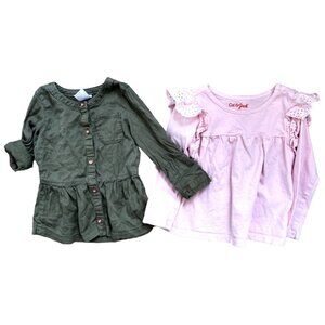 Bundle of 2 Long Sleeve Baby Girls Blouses Sz 18 Months Pink & Olive Green